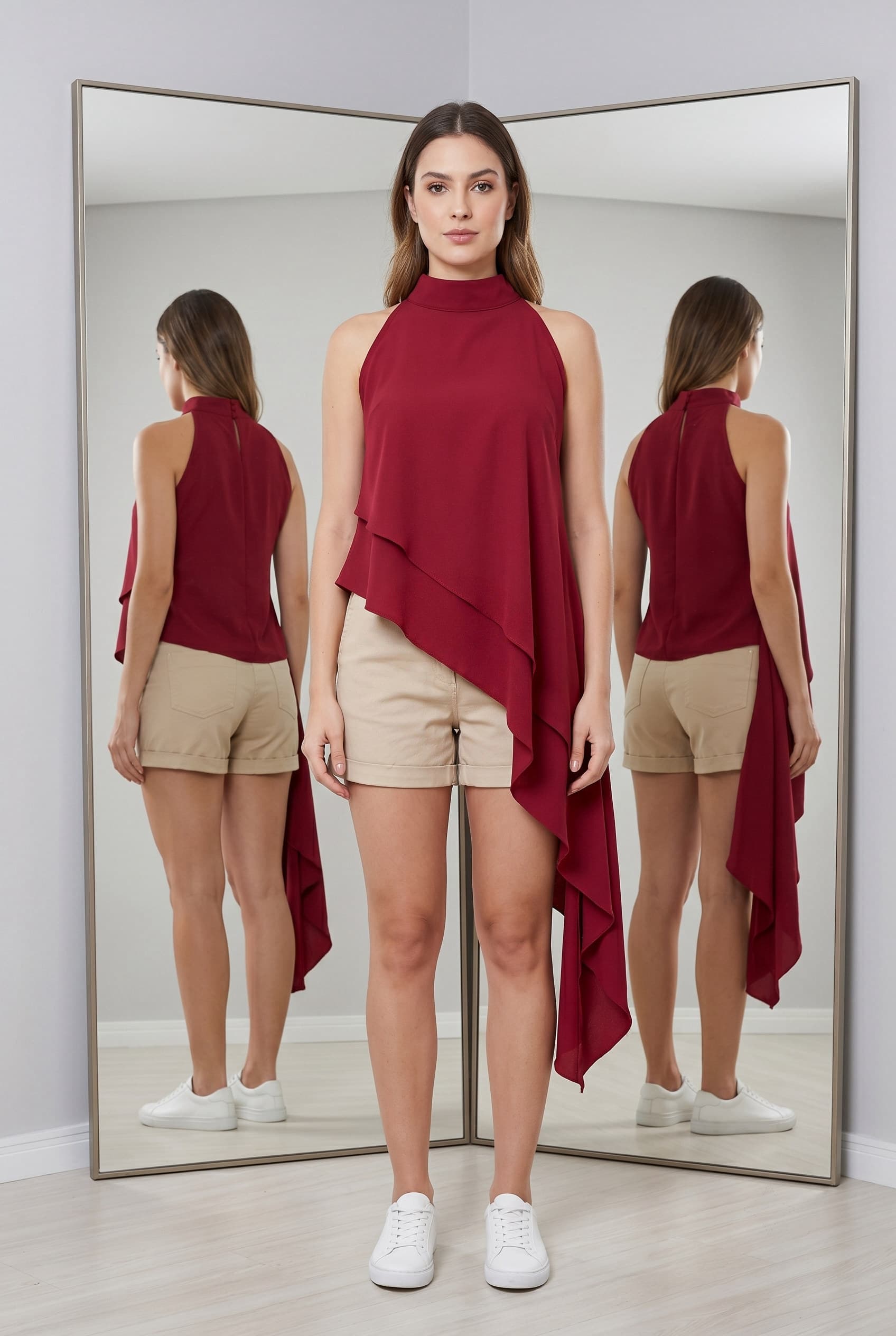 Modelo vestindo Short e Blusa, gerada por IA